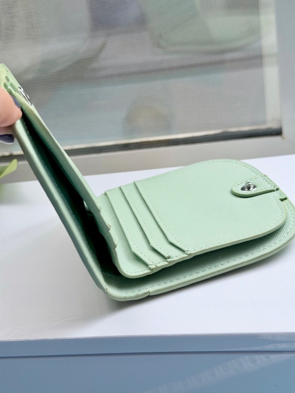 Poketo Vegan Saffiano Leather Dome Wallet In Mint - Picture 8 of 10